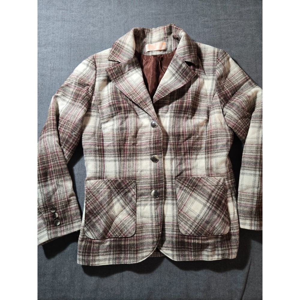 Vtg Pendleton Jacket Womens 16 Virgin Wool Tartan Button Pockets Lined USA Made